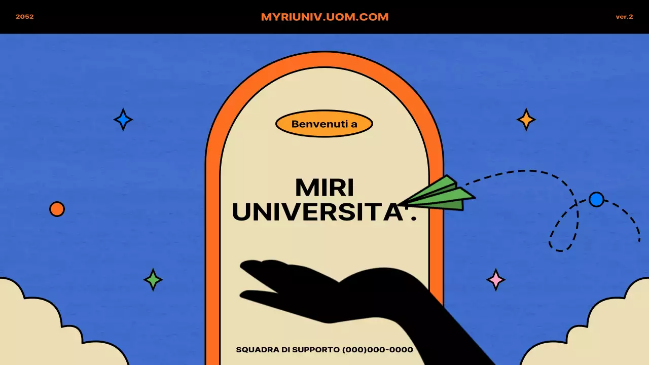 Concetto vintage in blu e arancione per l'orientamento degli studenti internazionali