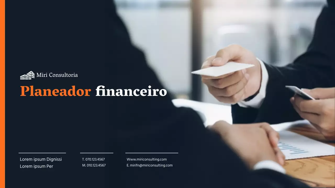 Consultoria financeira em laranja e cinzento