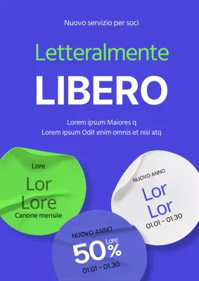 Poster per i buoni sconto di Capodanno in blu e chartreuse