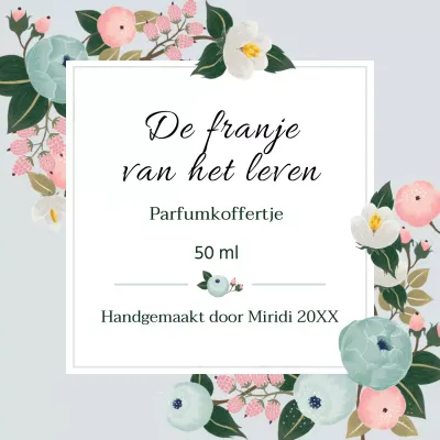 Vintage parfumlabel met blauwe illustratie