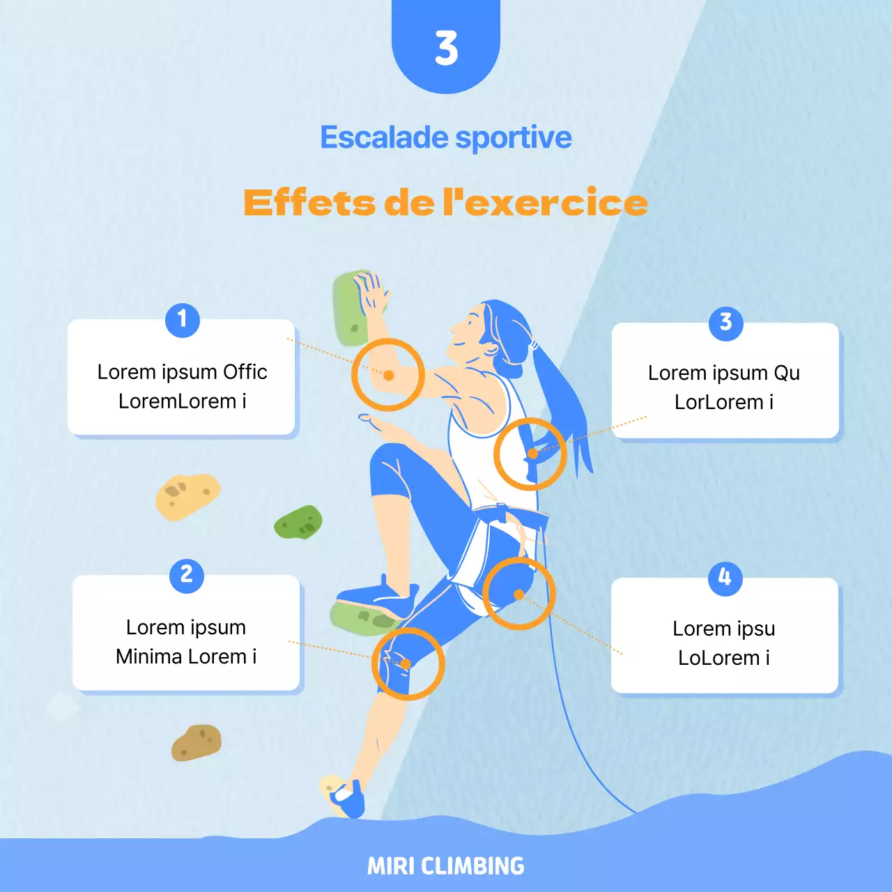 Carte d'escalade cool et dynamique en orange sur fond bleuNews