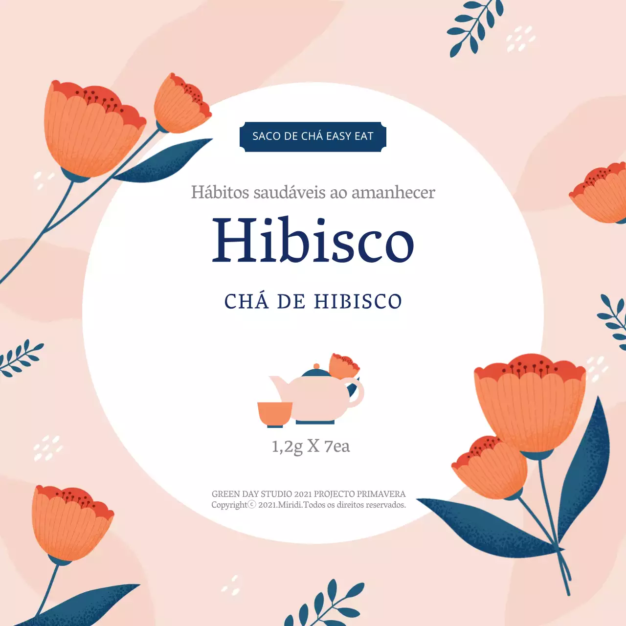 Rótulo de chá de hibisco com ilustração cor-de-rosa