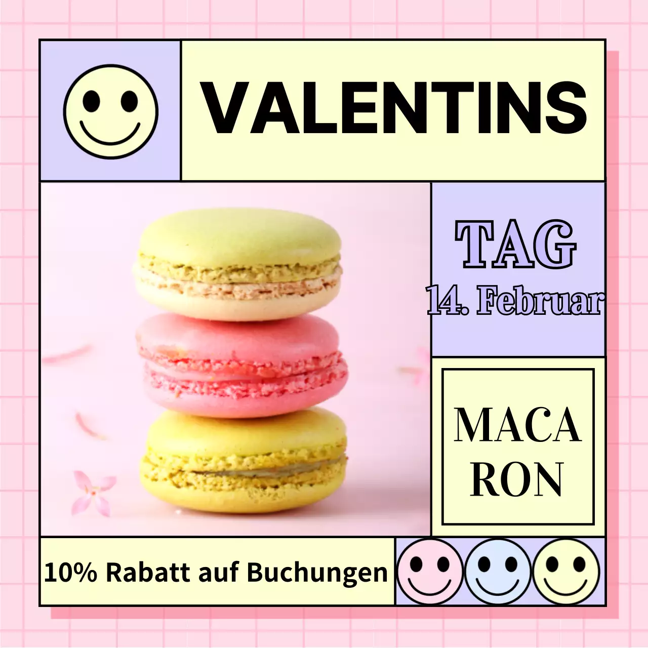 Valentinstag Macaron Rabatt mit lebendigen rosa Lächeln unregelmäßige Tabelle Konzept