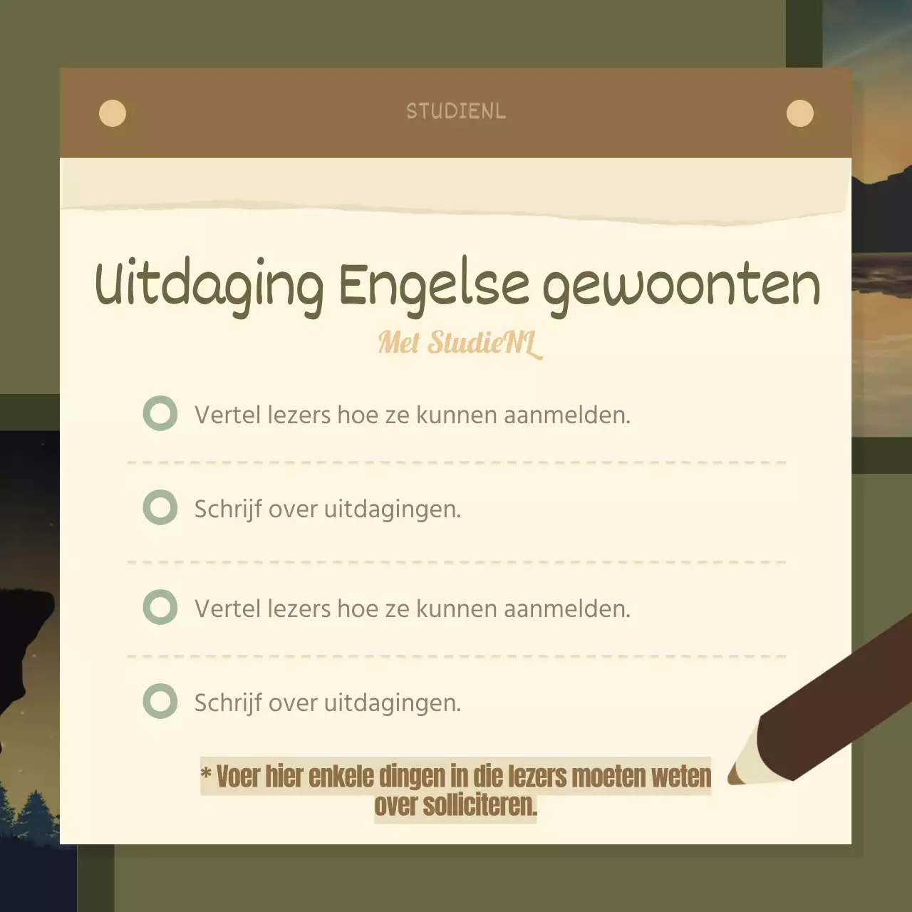 New Year's English Habits Challenge in Bruin en Groen