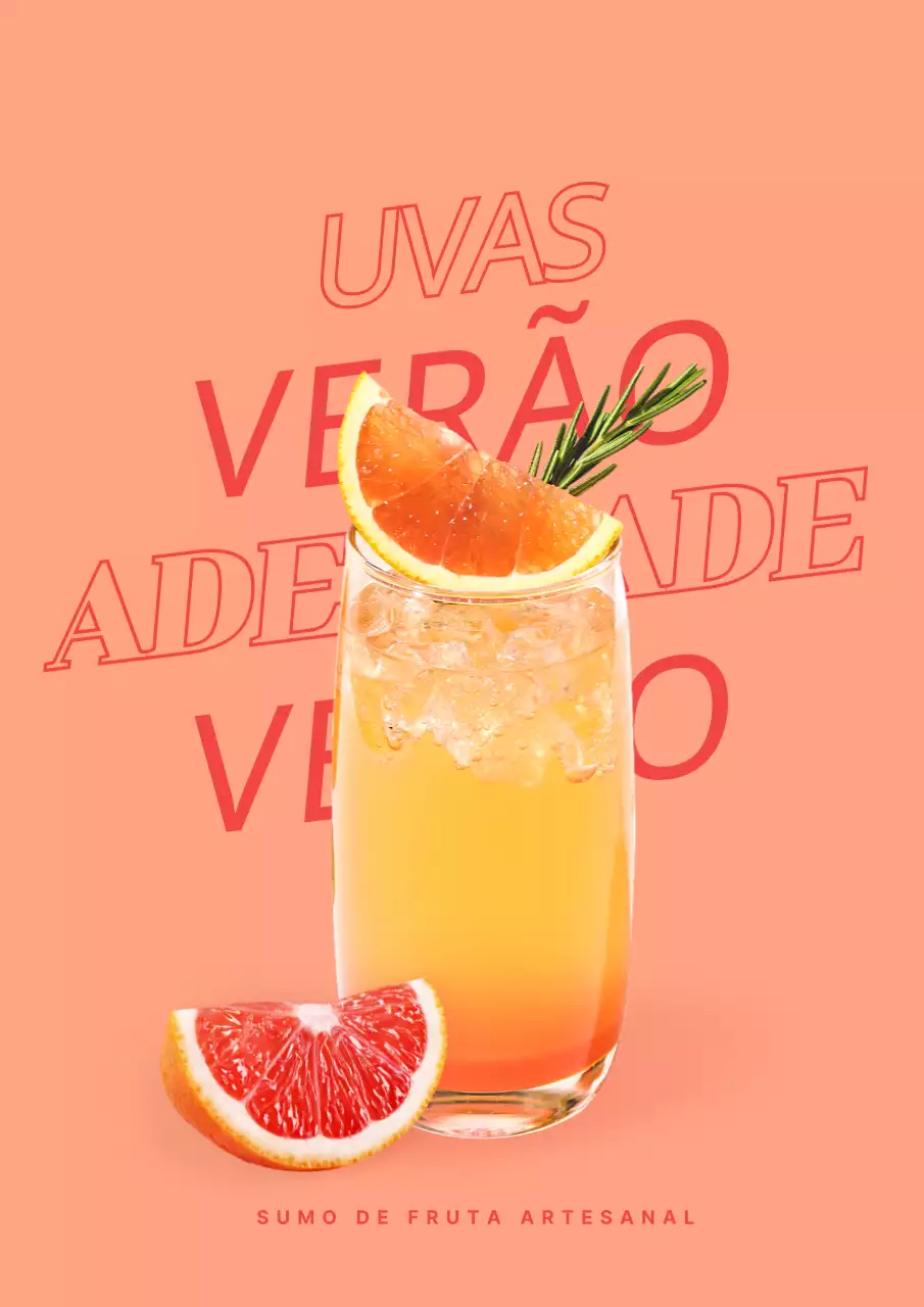 Menu de bebidas de verão com toques de laranja e vermelho