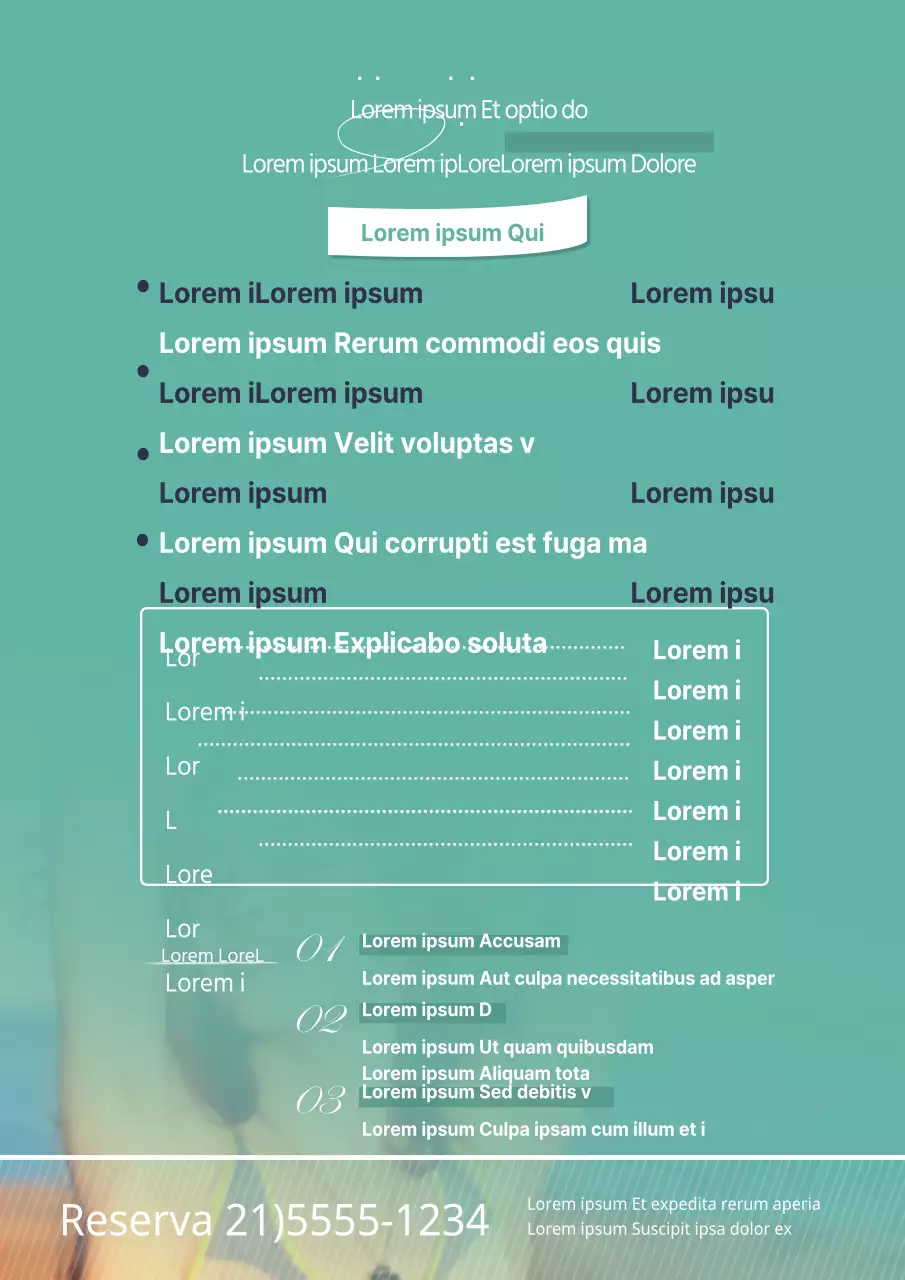 Menu do salão de depilação com gradiente turquesa e descrições das partes do corpo