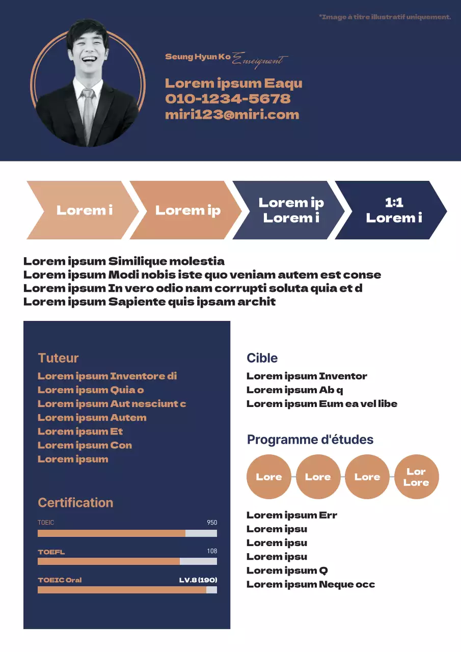 C.V. de tutorat soigné et ordonné en marron marine