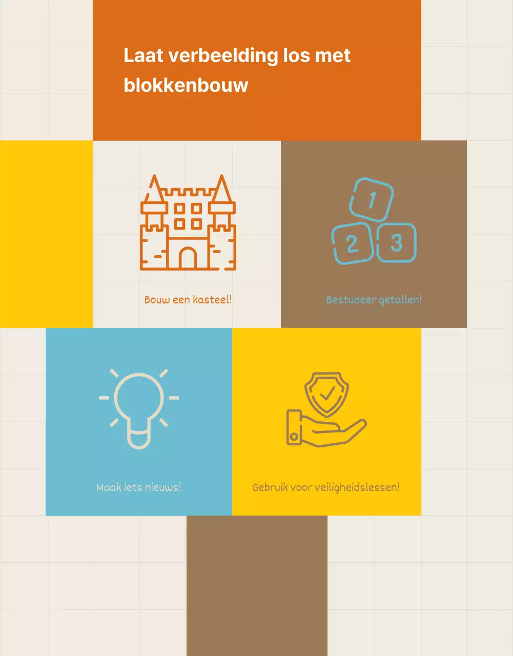 Geel Blauw Bruin Vierkant Blocktoy Kinderparochie Promotie