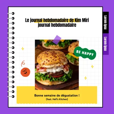 Modèle d'agenda hebdomadaire coloré en violet et jaune