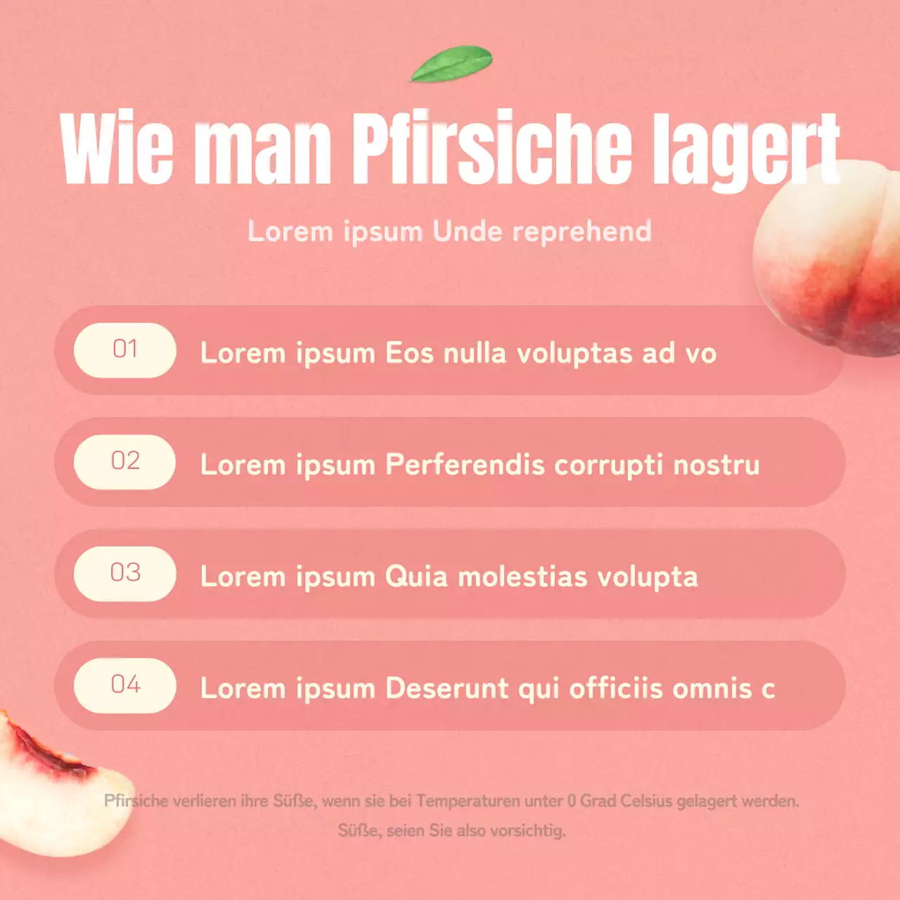 Wie man schöne Früchte in rosa und beigen Pfirsichen aufbewahrt