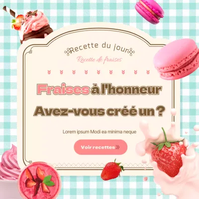 Une collection de recettes mignonnes à base de fraises, en rose et menthe
