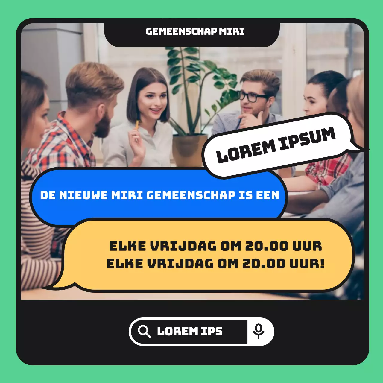 Een eenvoudig groen en geel gemeenschapsplatform promoten