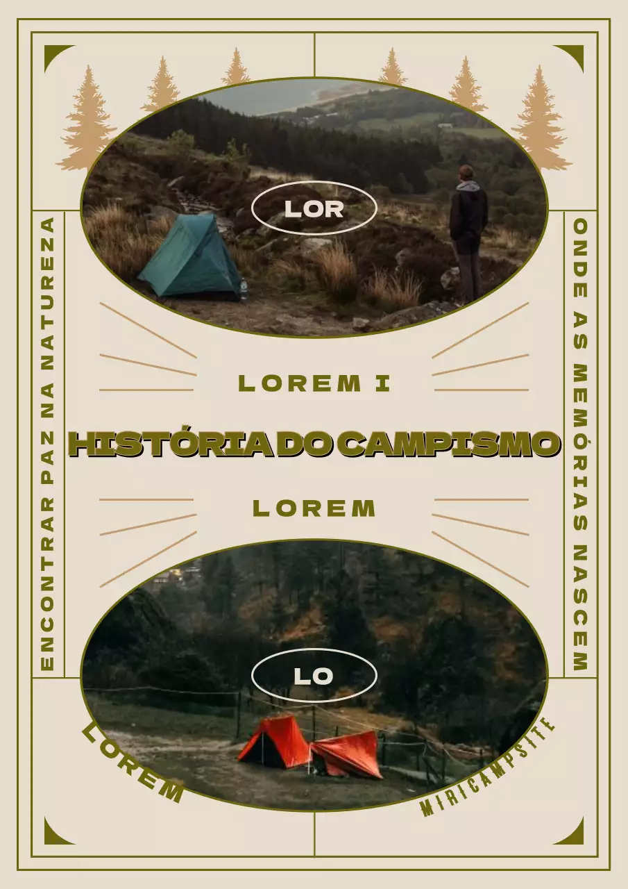 Apresentamos o parque de campismo clássico em bege e verde