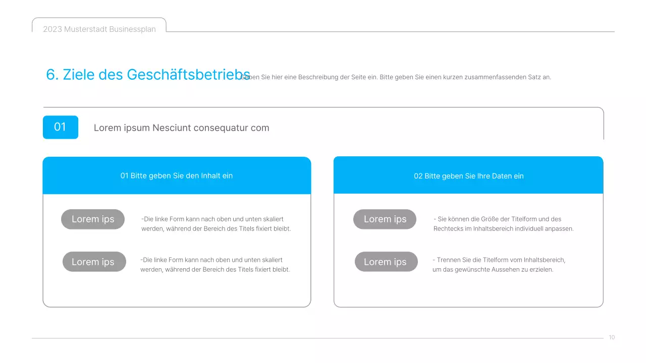 Eine saubere, blau-weiße Businessplan-Präsentation für kulturelle Inhalte