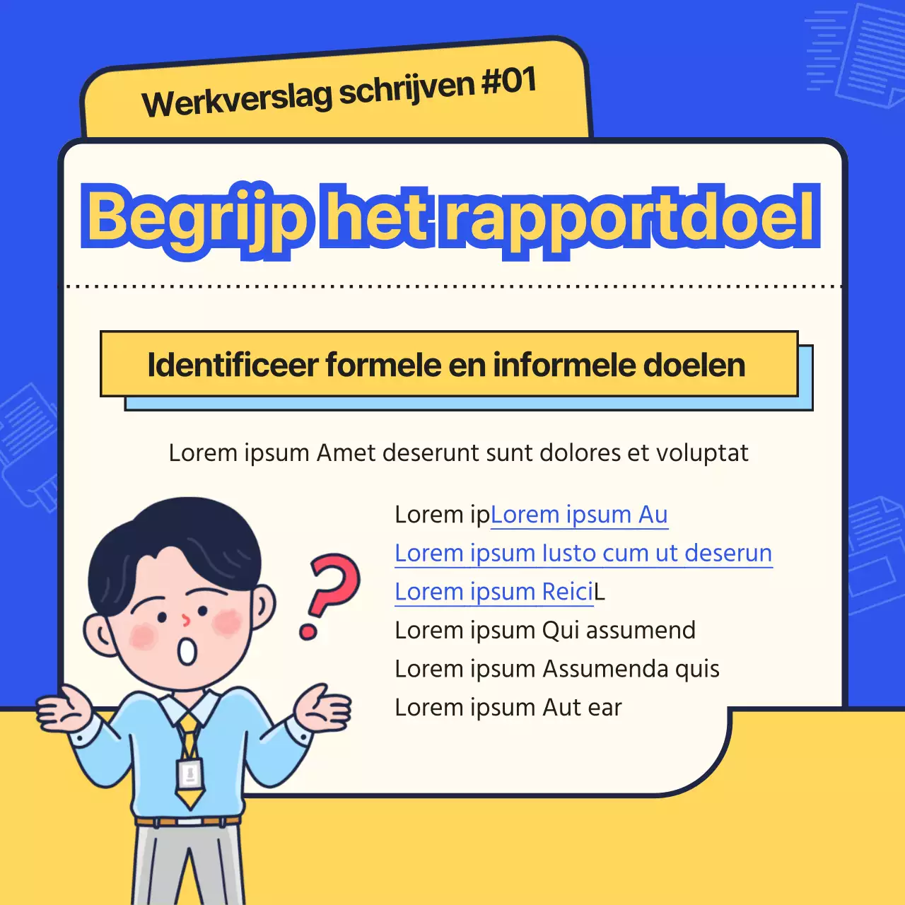 Een eenvoudig blauw en geel inwerkplan voor nieuwe werknemers