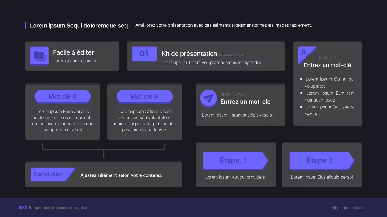 Kit de présentation d'entreprise violet, concept UI tridimensionnel