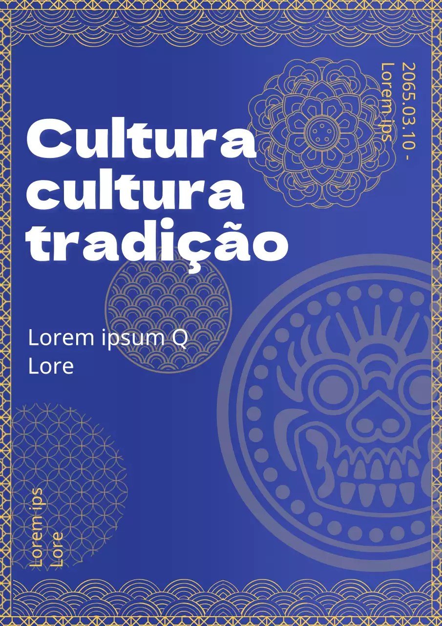 Apresentação da feira tradicional em azul-marinho e amarelo