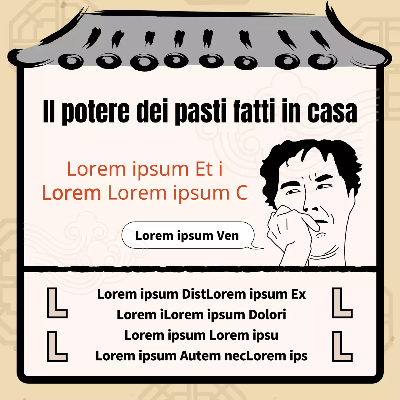 Sensibilità da film di serie B con tetti di tegole blu navy e illustrazioni divertenti per mantenere l'interesse.