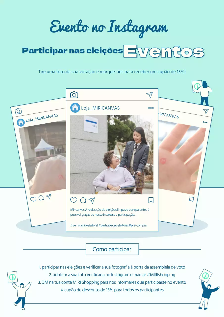 Um cartaz eleitoral limpo, com sabor a menta, ao estilo das redes sociais, que incentiva as pessoas a votar nas eleições