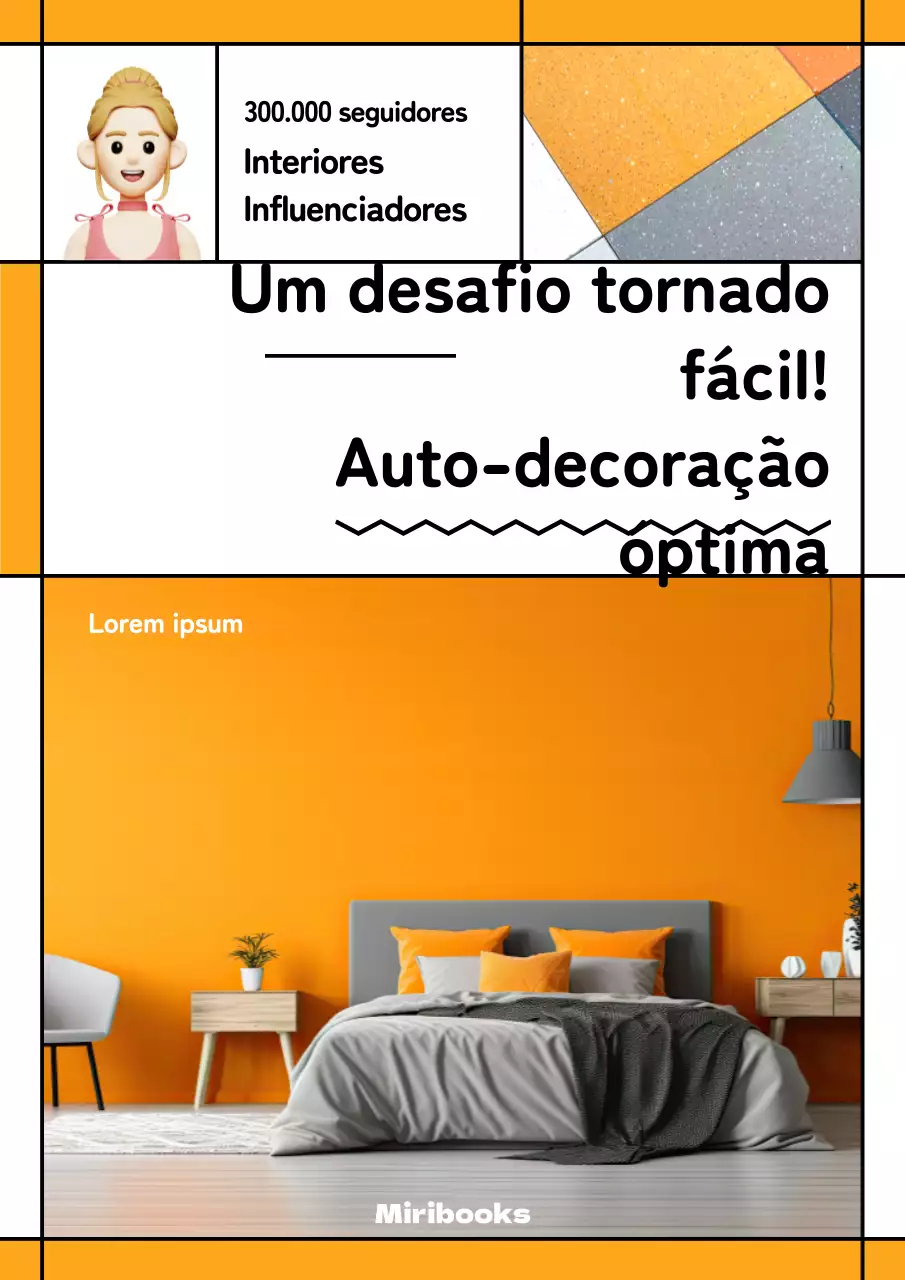 Capa interior do livro com elementos cor de laranja numa moldura quadrada