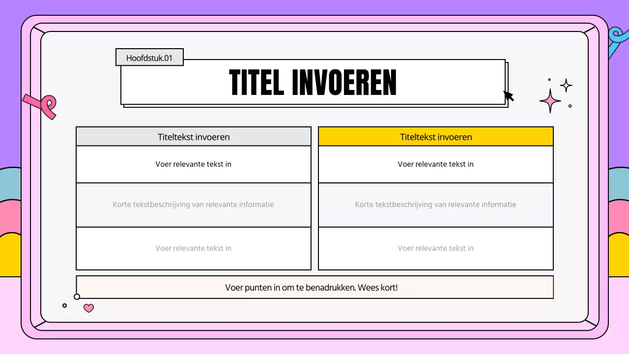 Een kitscherig businessplan in roze en paars