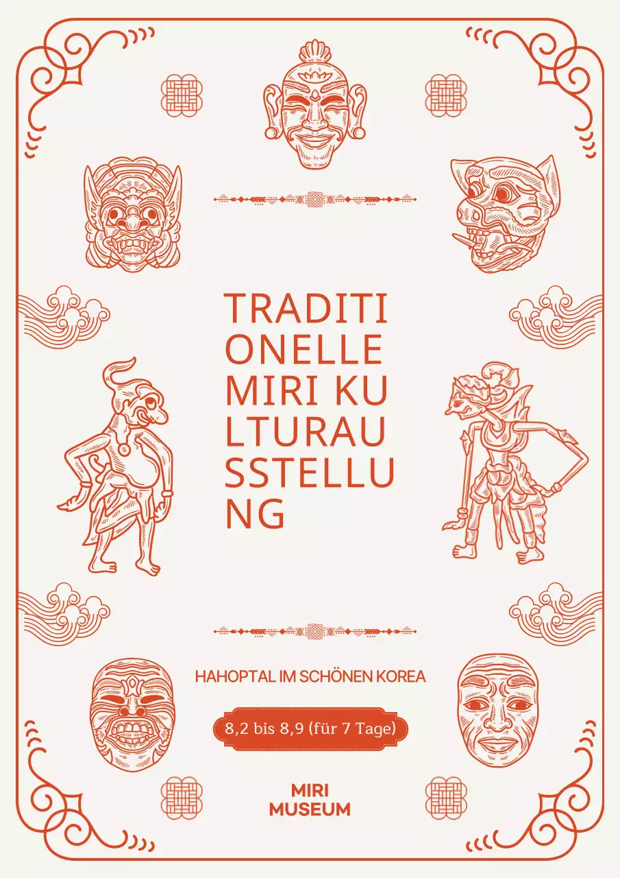 Traditionelle Vorschau auf Strichzeichnungen mit rotem Thema und Rahmen