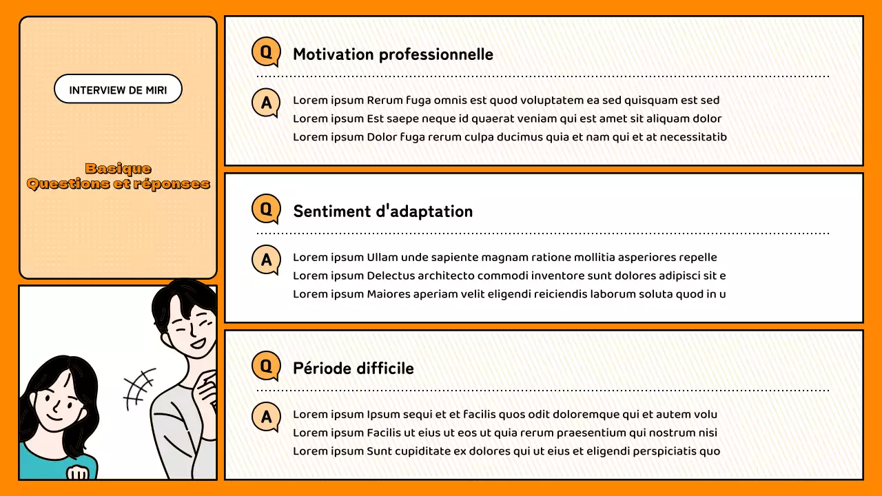 Présentation simple de questions-réponses en orange