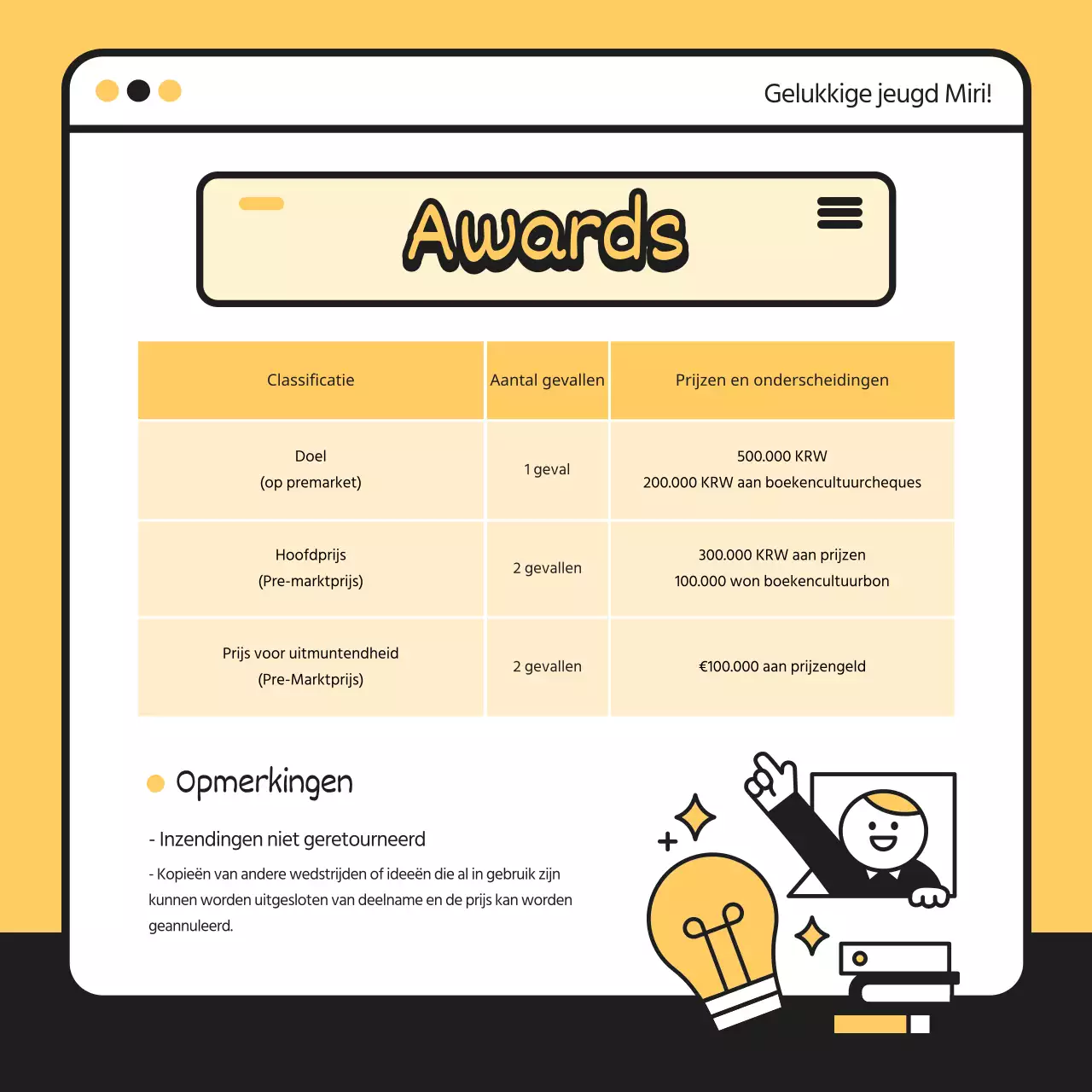 Geel zwart schattige illustratie jeugd online beleidsvoorstel wedstrijd