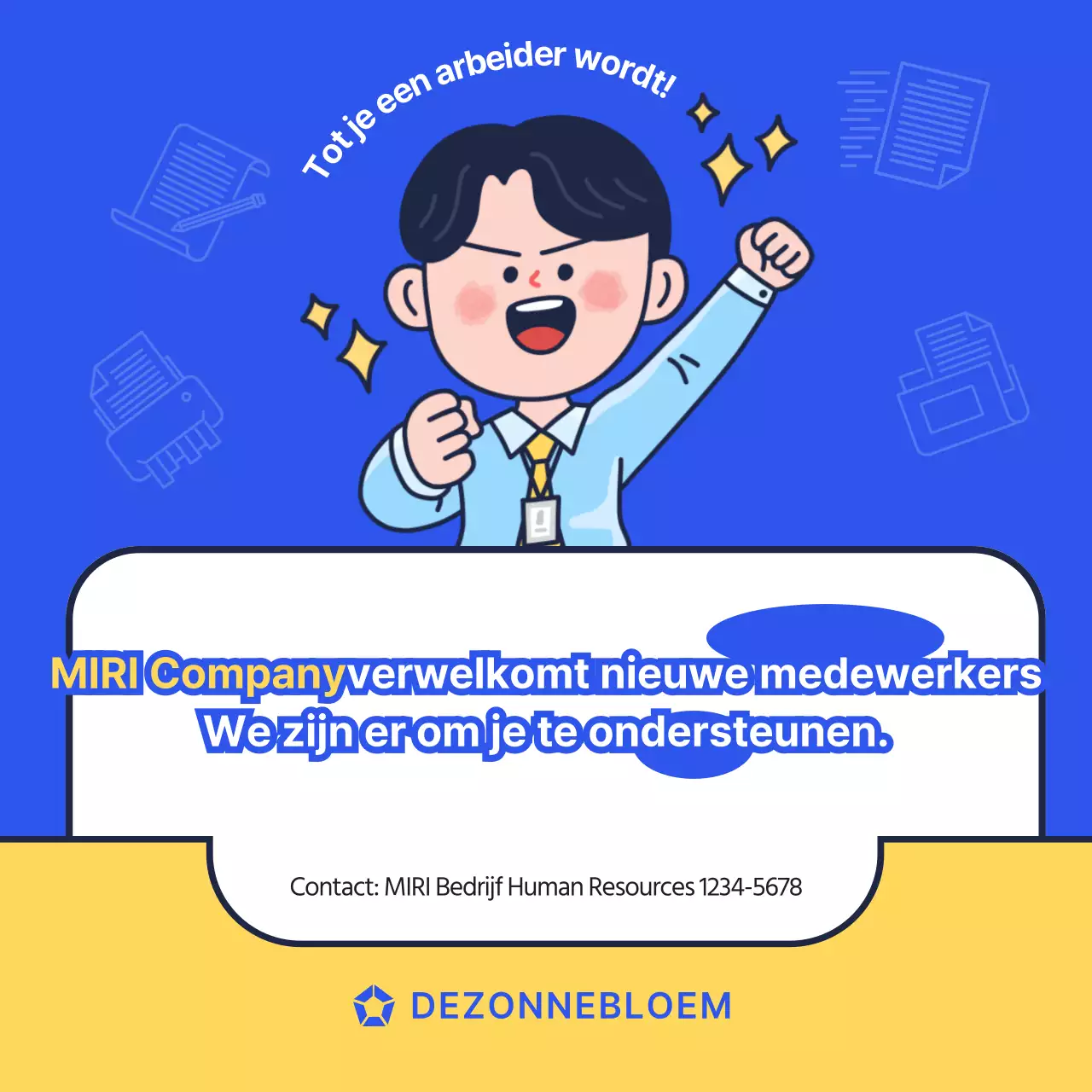 Een eenvoudig blauw en geel inwerkplan voor nieuwe werknemers