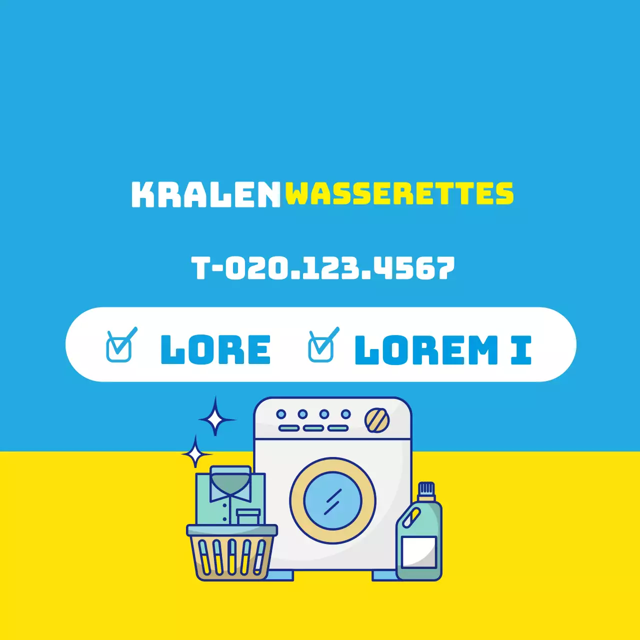 Blauwgele illustratie ter promotie van een schone was