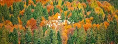 Herfstig café met cursieve accenten tegen een bergachtige achtergrond van kleurrijke herfstbladeren