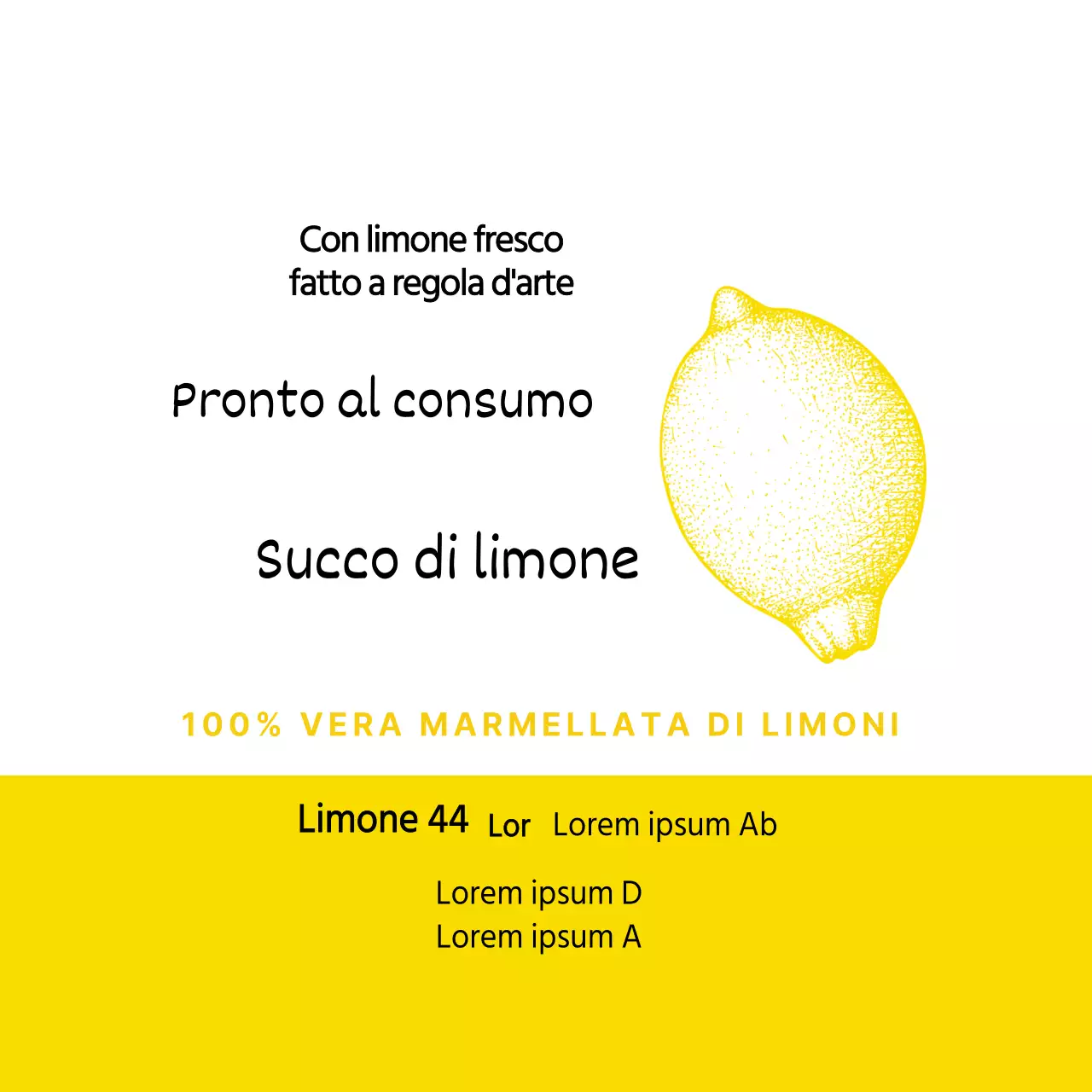 Etichetta di succo di limone alimentare illustrazione gialla