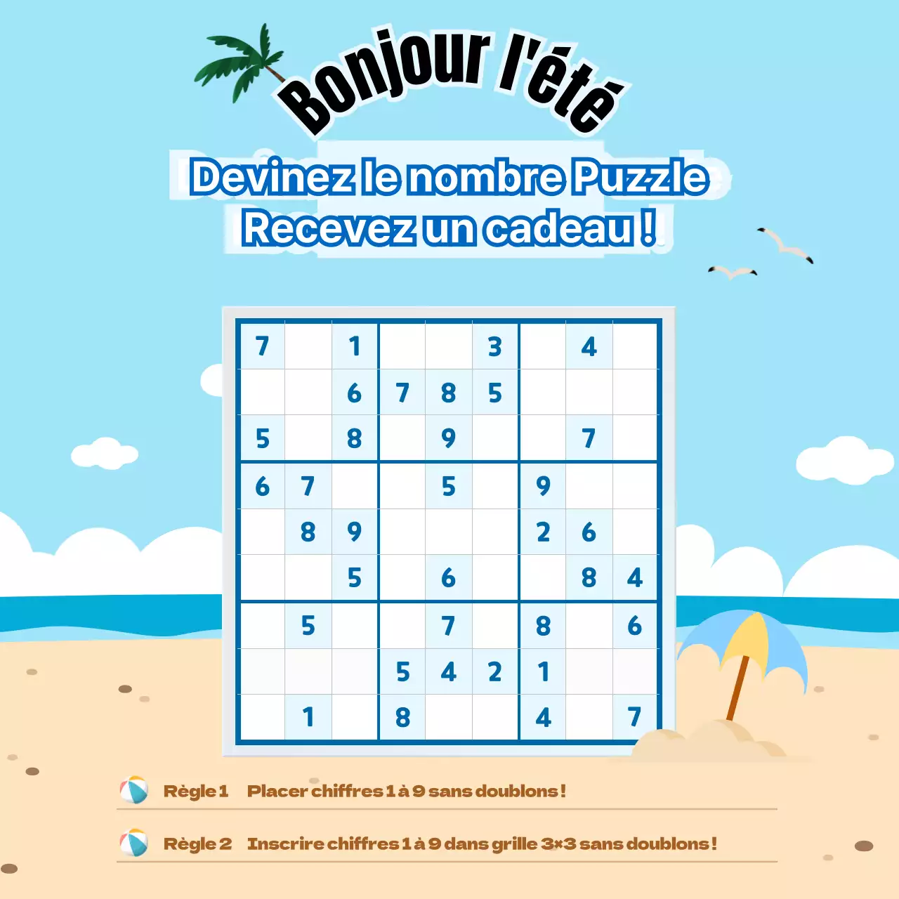 Puzzle de chiffres sur fond bleu d'été