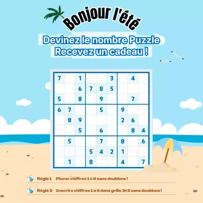 Puzzle de chiffres sur fond bleu d'été