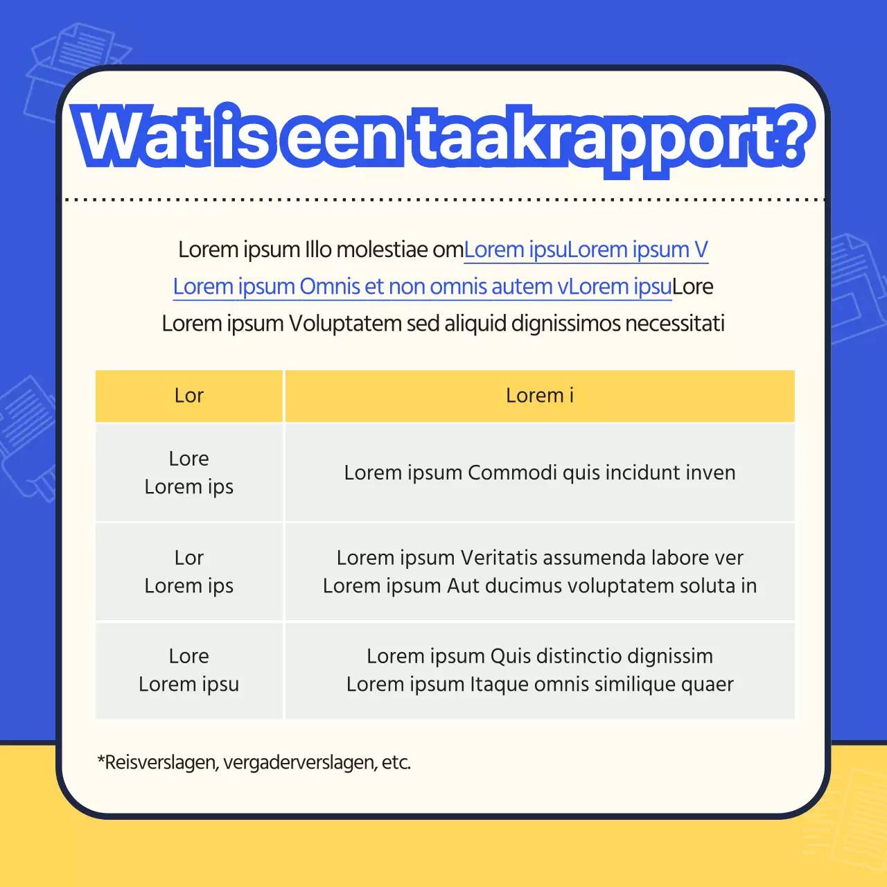 Een eenvoudig blauw en geel inwerkplan voor nieuwe werknemers