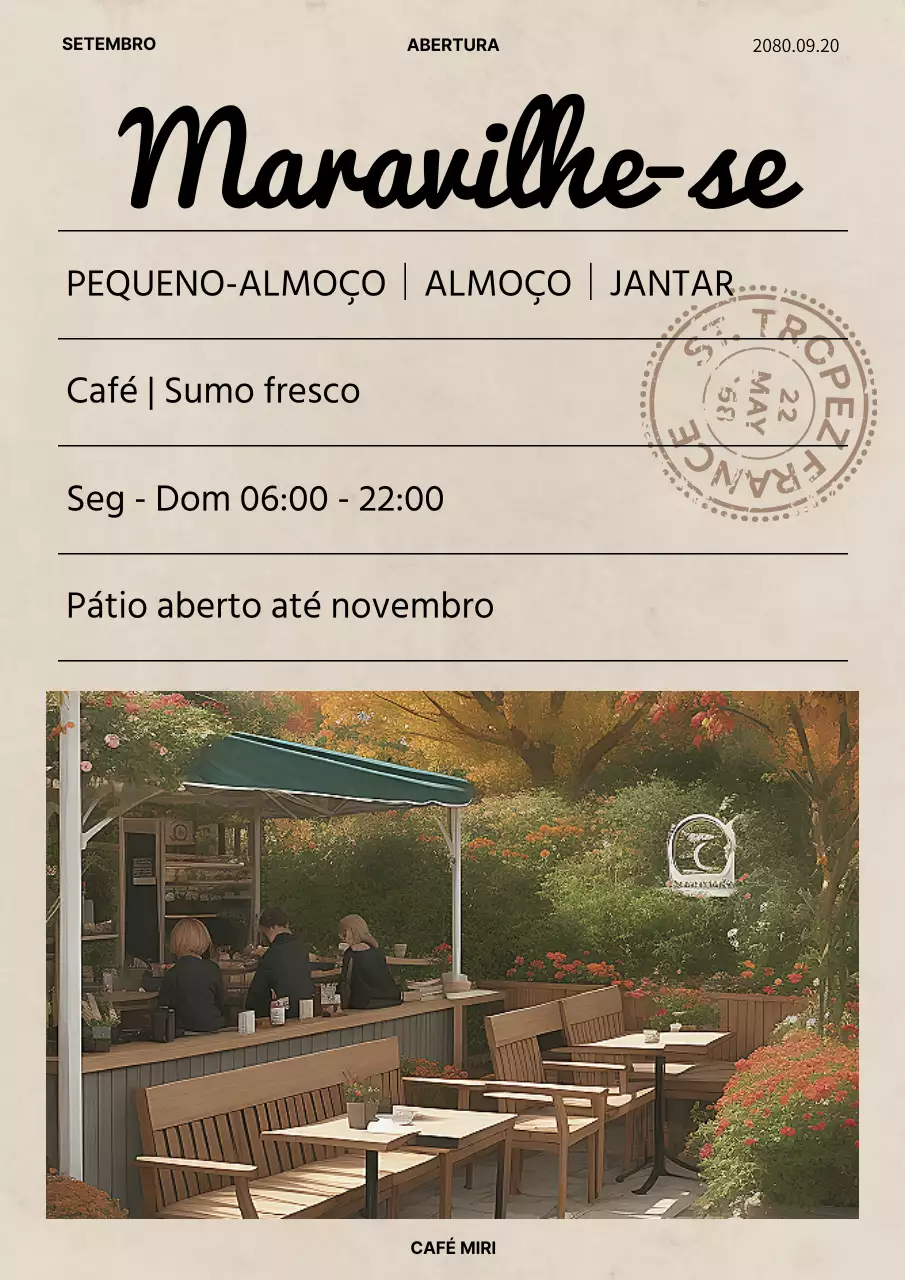 Convite postal café vintage em bege