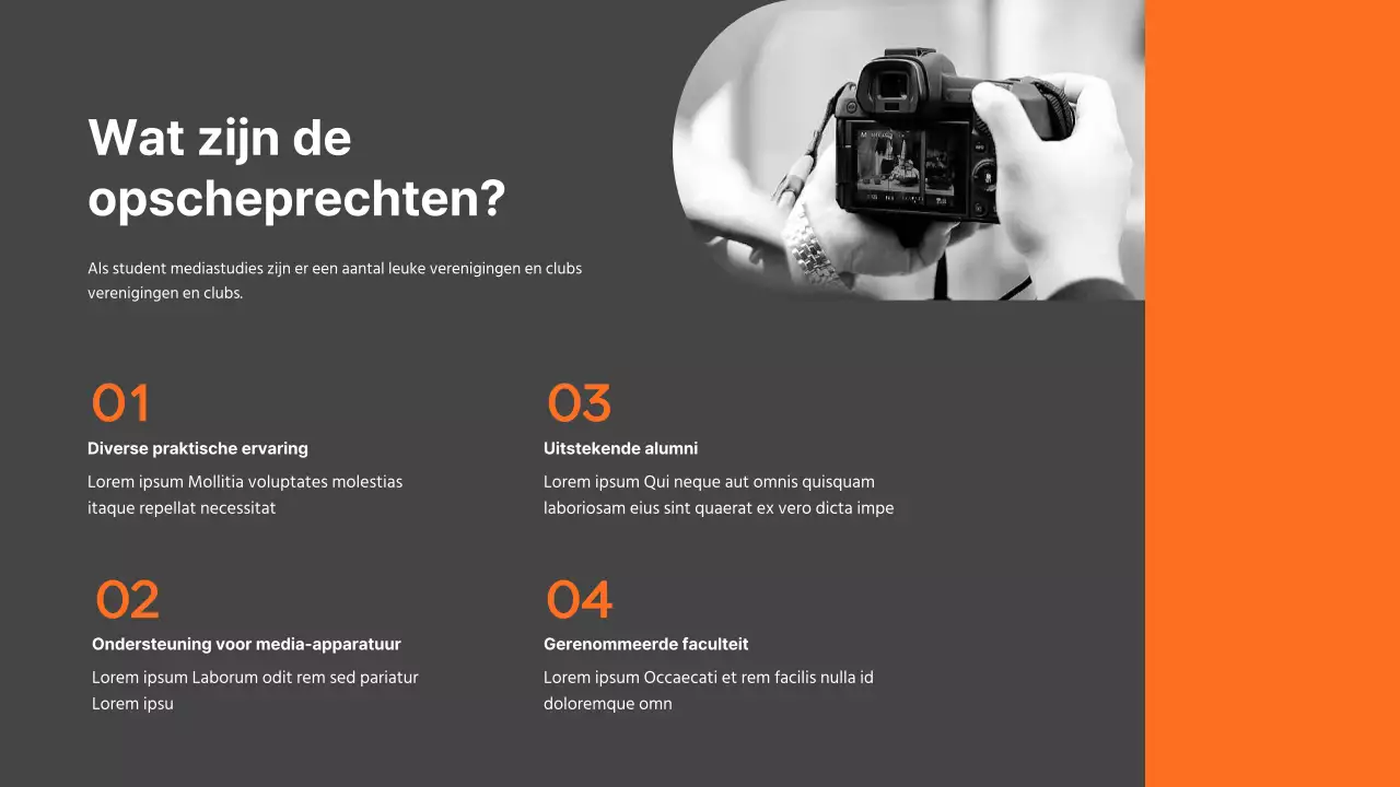 Modern grey and orange university public relations department introduction presentation