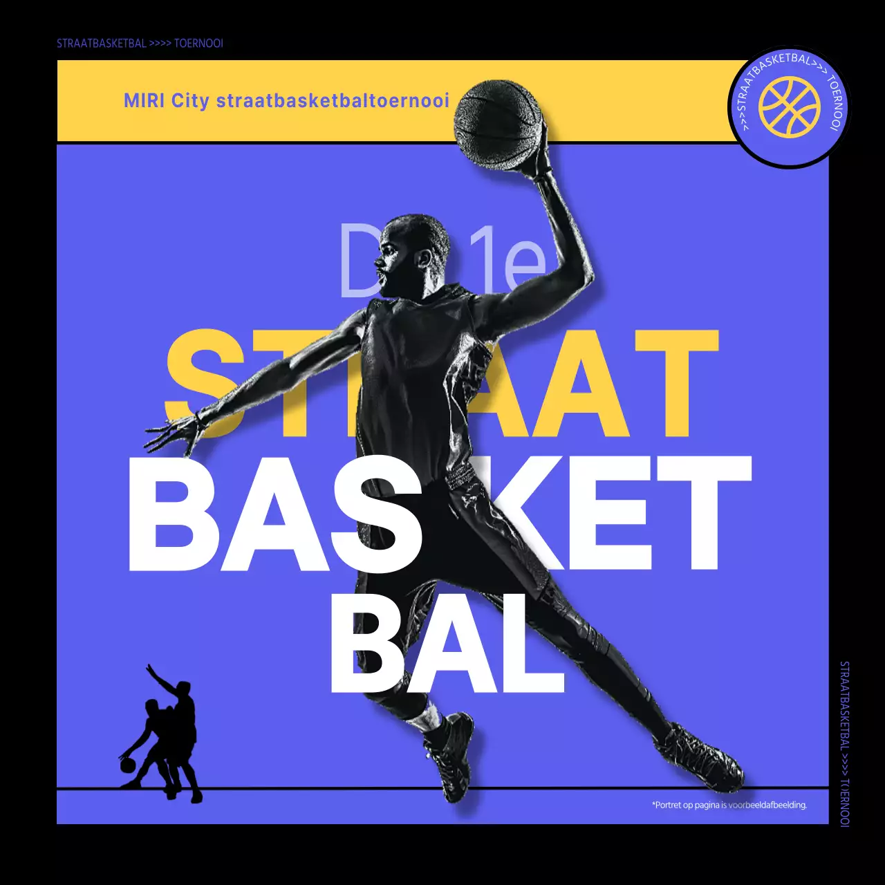 Krachtige straatbasketbal in paars en geel