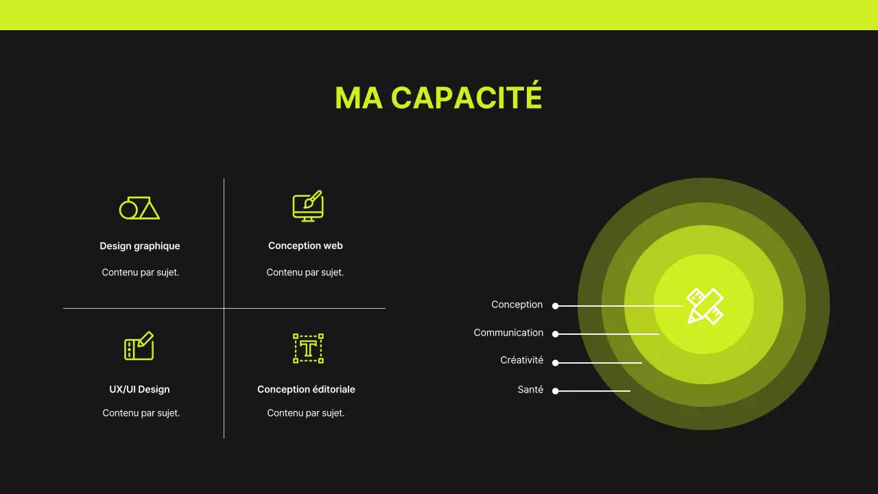 Portefeuille d'un designer avec un concept de grille en vert lime et noir