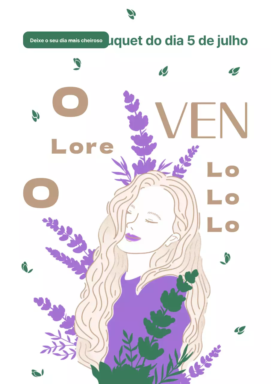 Roxo Verde Dourado Conceito de ilustração plana e sensual para promover um ramo de lavanda