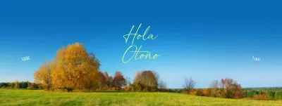 Un café otoñal con un fresco cielo otoñal y una fuente cursiva sobre un fondo de campo.