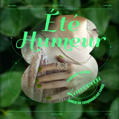 Promouvoir les bijoux typographiques en vert et en chartreuse fluorescente pour un look luxueux