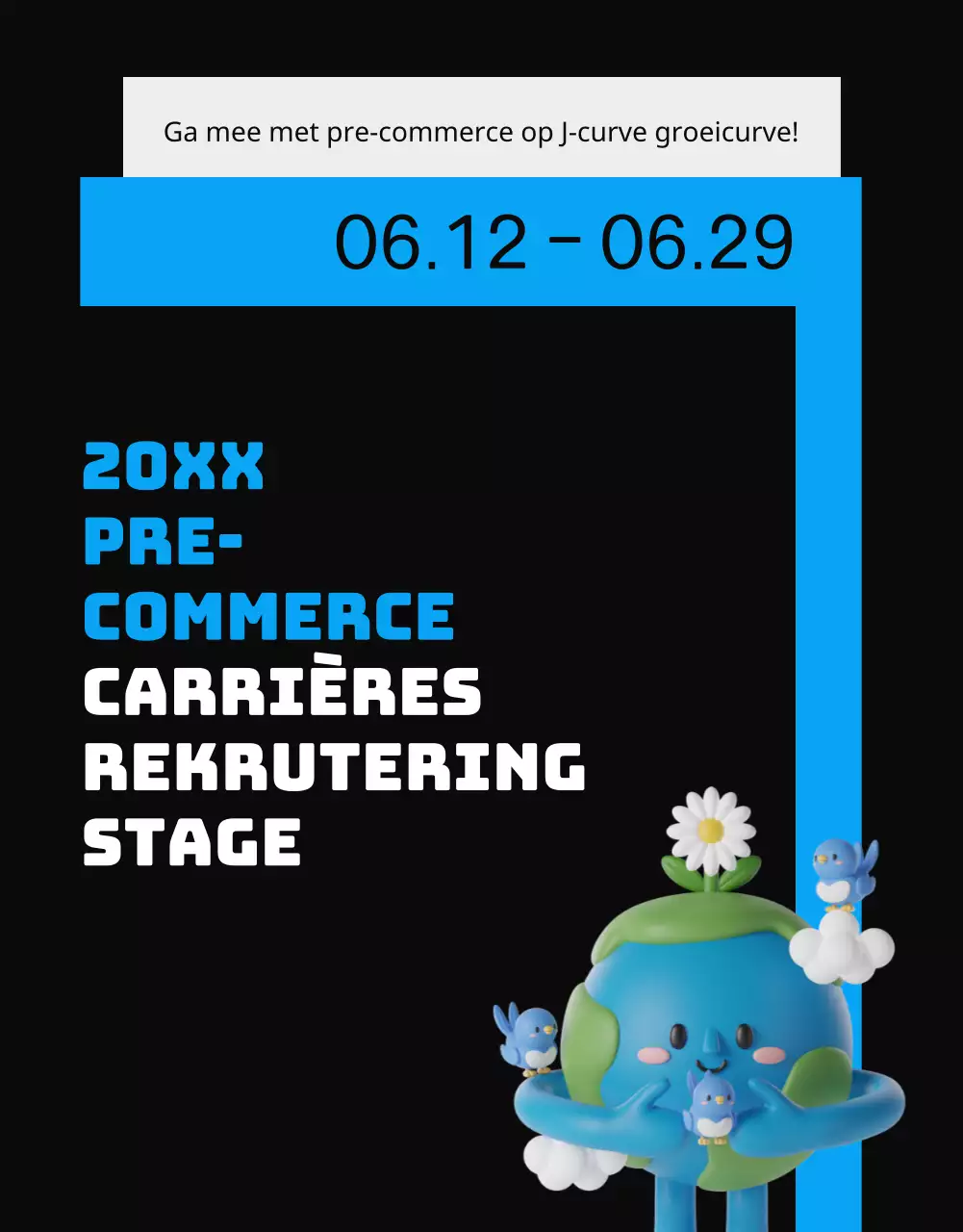 Blauw en zwart, eenvoudig en strak brochureconcept voor het werven van stagiairs