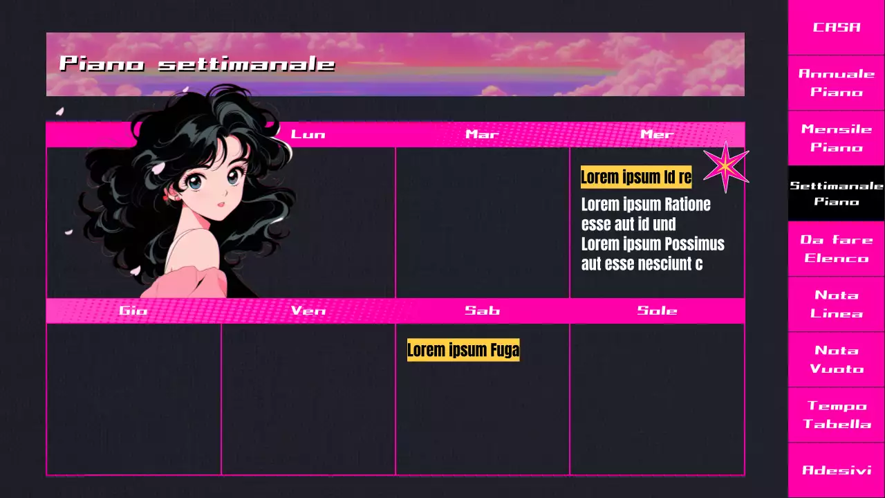 Agenda CityPop con animazione a sfumature rosa e nere