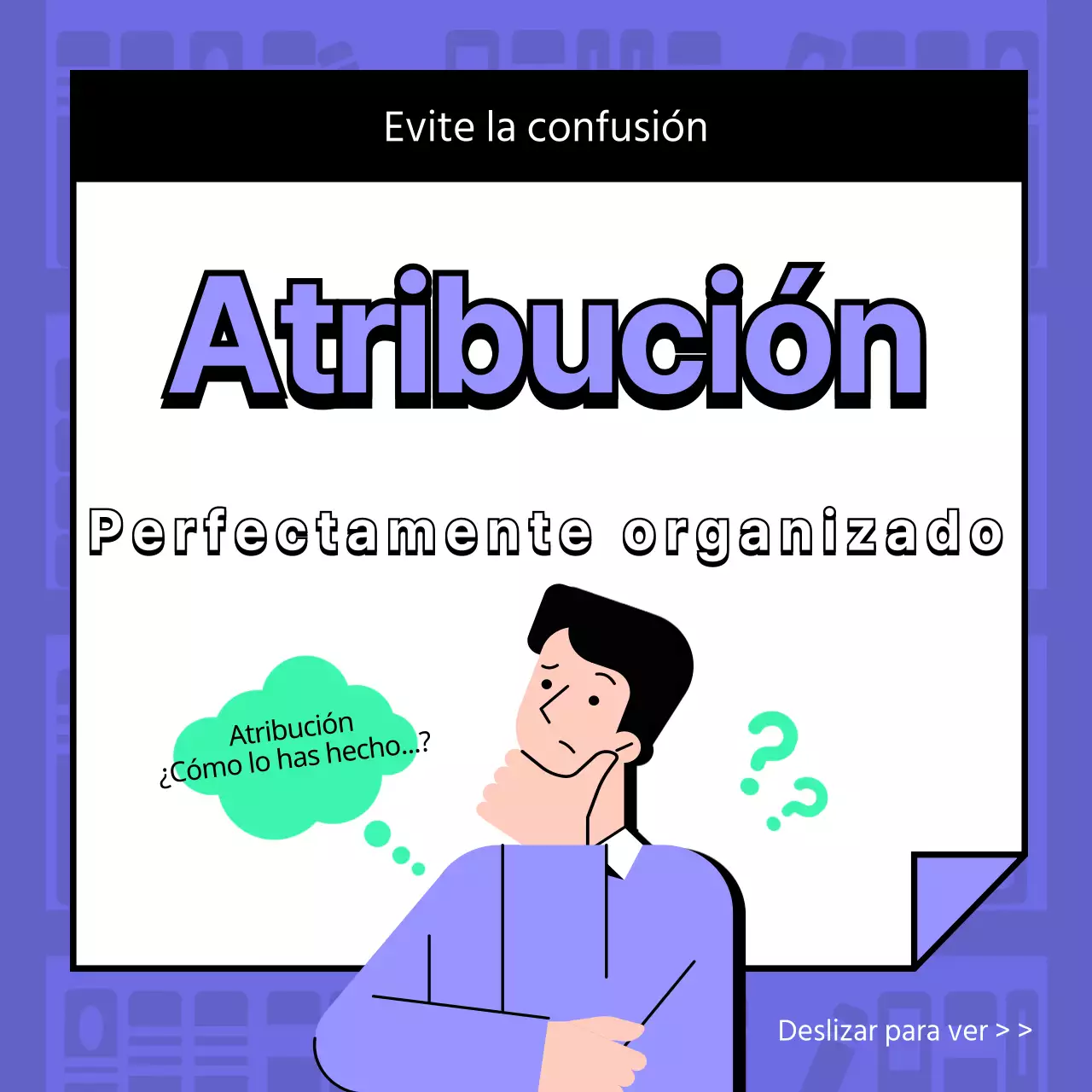 Púrpura y menta resaltan la atribución de la ilustración