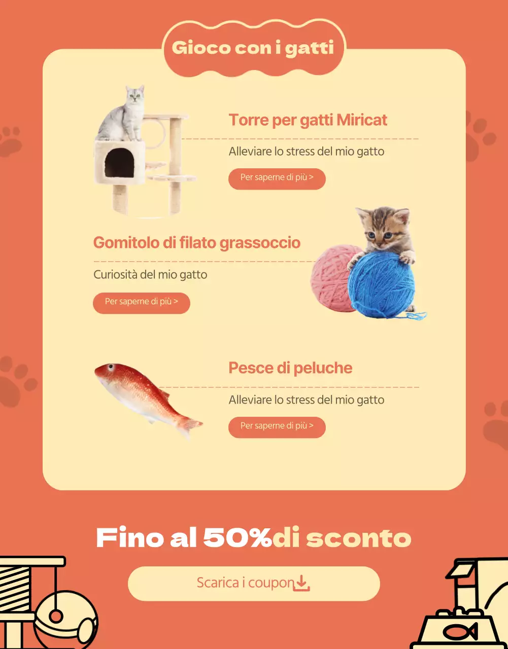Simpatiche illustrazioni in arancione e giallo in vendita per i gatti