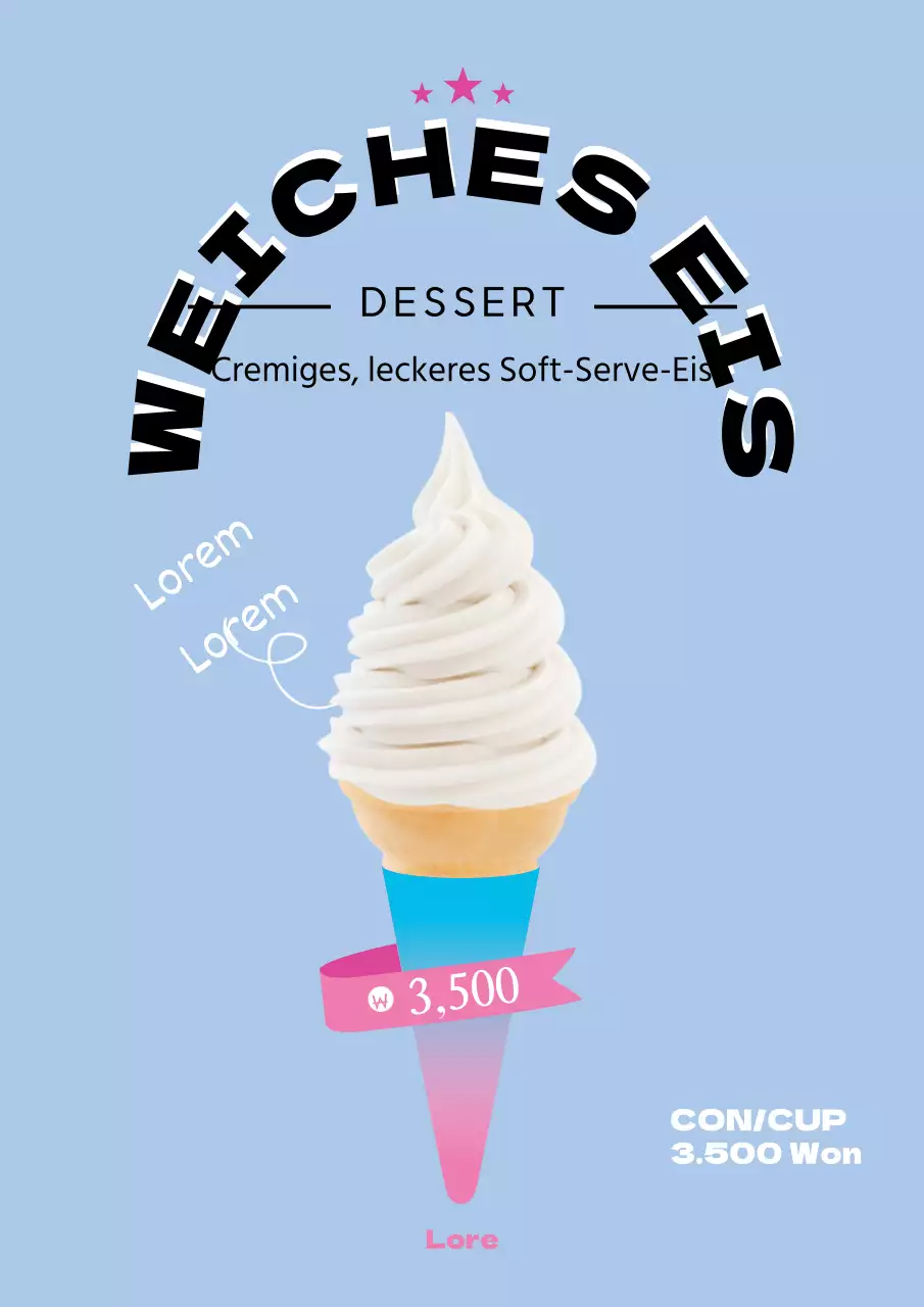 Werbung für ein einfaches Eis in Blau und Rosa