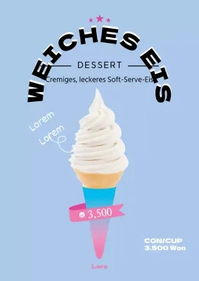 Werbung für ein einfaches Eis in Blau und Rosa