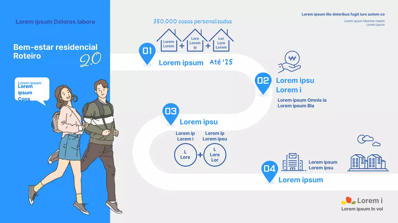 Roteiro para a habitação e o bem-estar dos jovens 2.0 com fundo azul e ilustrações