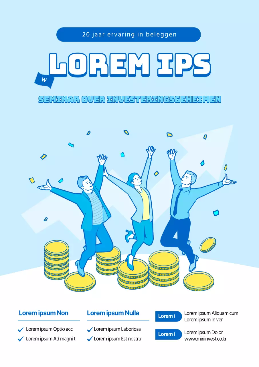Het lichtblauwe en gele thema voor kantoormedewerkers in de cursus Investeren